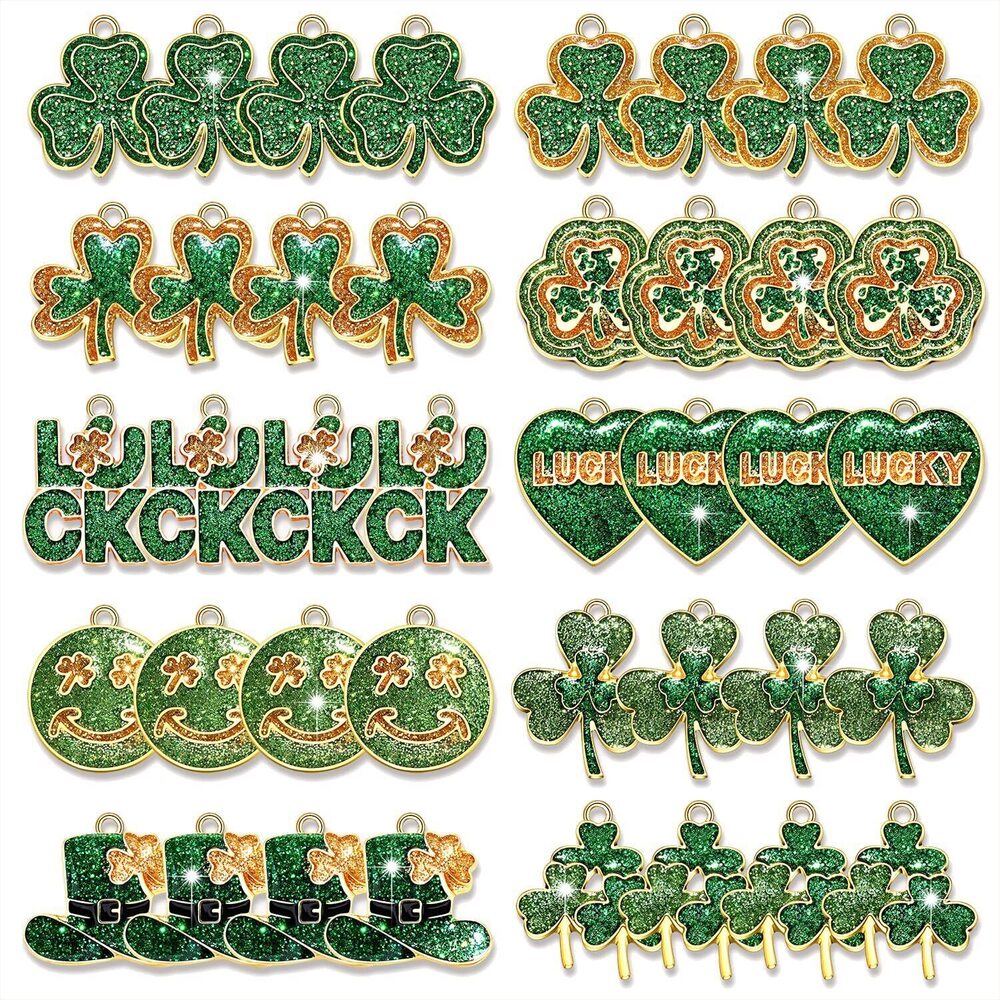 3828 40PCS St. Patrick's Day Shamrock Charms for Jewelry Making Rhinestone